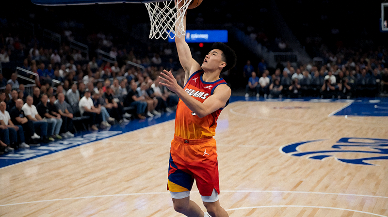 NBA季前赛比赛中球员扣篮得分的精彩瞬间画面