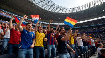 球迷在体育场内热情观赛庆祝的现场氛围画面